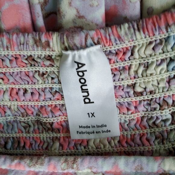 Abound Women's Plus Size 1X Sleeveless Skater Dress Smocked Back in Pink Floral - Picture 8 of 8